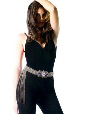 Sergio Gutierrez SG Silver Mesh Liquid Metal Diamond Pattern Belt